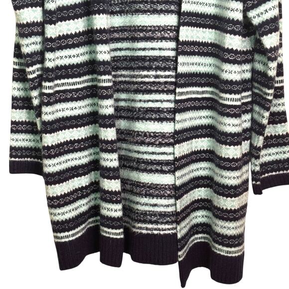 Talbots Size Large Blue Fair Isle Open Front Cardigan Sweater - Picture 4 of 8